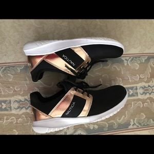 Girls Nautica black and gold sneakers in gently preloved condition